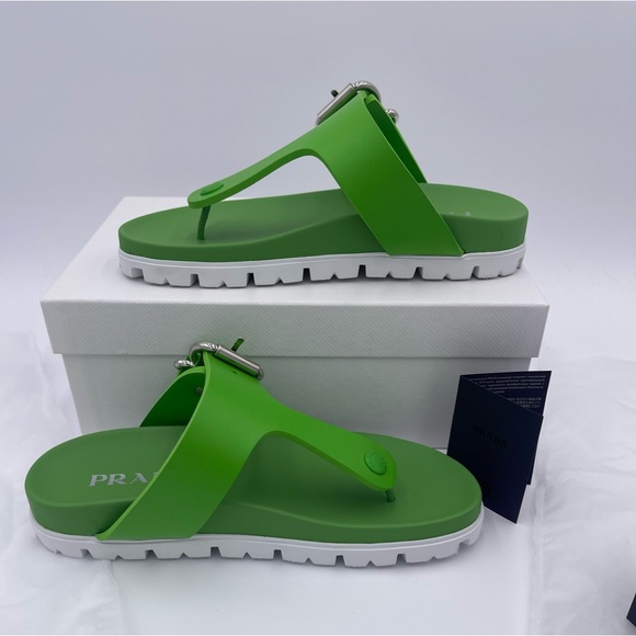 Prada Rubber flip-flops Fussbett Buckle Tongue Green 38 - Picture 4 of 8